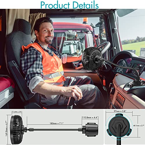 2022 Patent Design Car Fan, USB Powered 6" Electric Car Cooling Fan, 3 Speeds Strong Airflow, Adjustable Base, 360° Rotation Air Circulation Fan with Flexible Gooseneck for Car Van Truck SUV RV Sedan