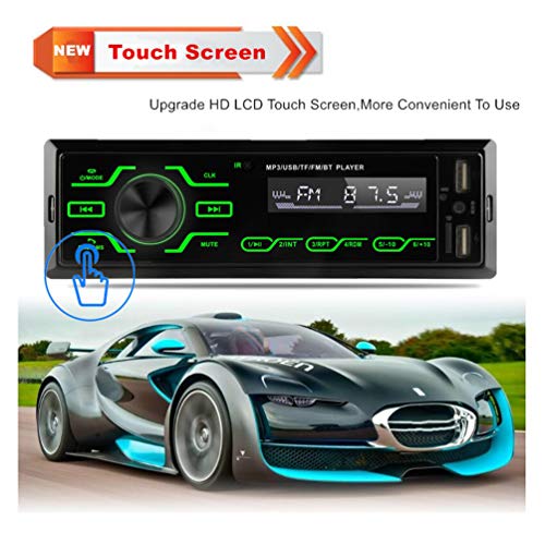Single Din Car Stereo Receiver with Touch Screen, Car MP3 Multimedia Player USB/SD/AUX Input, Car Audio Bluetooth and Hands-Free Calling,FM Radio,Built-in Microphone,with Double USB Port
