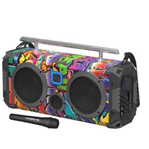 Bumpboxx Bluetooth Portable Speaker Boombox Flare8 NYC Graffiti | Retro Boombox with Bluetooth Speaker | Rechargeable Lithium Battery | Includes Wireless Microphone, Carrying Strap & Remote Control