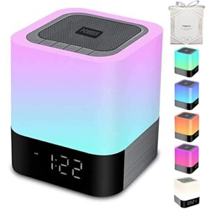 bluetooth speaker night light,12/24h alarm clock, 5 in 1 touch sensor beside lamp, dimmable & multi-color changing,sd tf card mpf music player,gift ideas for 10 11 12 13 14 year old teenage girls/boys