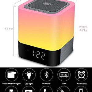 Bluetooth Speaker Night Light,12/24H Alarm Clock, 5 in 1 Touch Sensor Beside Lamp, Dimmable & Multi-Color Changing,SD TF Card MPF Music Player,Gift ideas for 10 11 12 13 14 Year Old Teenage Girls/Boys