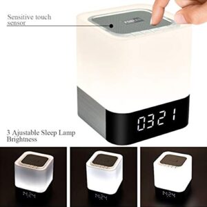 Bluetooth Speaker Night Light,12/24H Alarm Clock, 5 in 1 Touch Sensor Beside Lamp, Dimmable & Multi-Color Changing,SD TF Card MPF Music Player,Gift ideas for 10 11 12 13 14 Year Old Teenage Girls/Boys