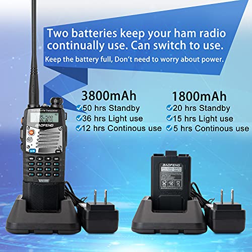 BAOFENG UV-5R Pro Ham Radio Handheld Walkie Talkies UHF VHF Dual Band 2-Way Radio Full Kit with an Extra 3800mAh Battery, Earpiece and Programming Cable (2 Pack)