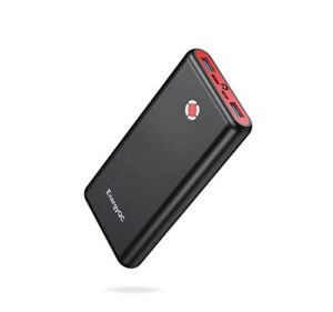 energyqc pilot x7 portable charger,20000mah 18w pd fast charging power bank,usb c input/output battery pack with led flashlight for iphone,samsung and more – black+red