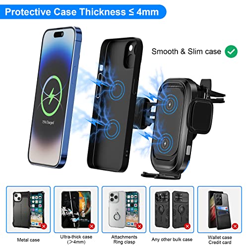 Wireless Car Charger Phone Holder Mount, Electromagnetic Sense Auto Clamping Holder Air Vent Car Charging Compatible with iPhone 14 13 12(Pro/Pro Max/Plus/Mini) Samsung Galaxy S23 S22 S21 Z Flip,etc