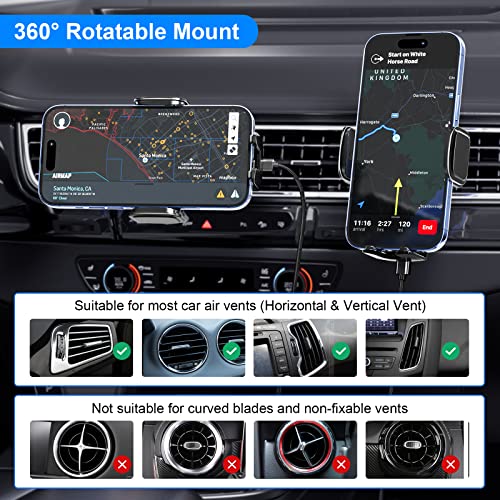 Wireless Car Charger Phone Holder Mount, Electromagnetic Sense Auto Clamping Holder Air Vent Car Charging Compatible with iPhone 14 13 12(Pro/Pro Max/Plus/Mini) Samsung Galaxy S23 S22 S21 Z Flip,etc