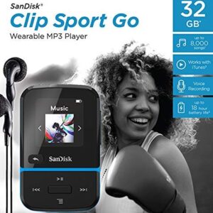 SanDisk 32GB Clip Sport Go MP3 Player, Blue - LED Screen and FM Radio - SDMX30-032G-G46B (Renewed)