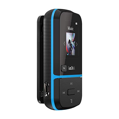 SanDisk 32GB Clip Sport Go MP3 Player, Blue - LED Screen and FM Radio - SDMX30-032G-G46B (Renewed)