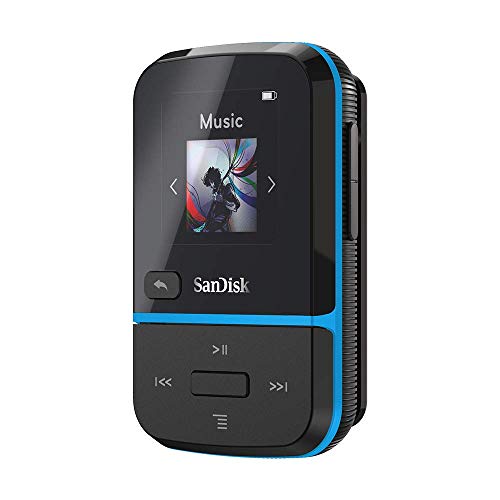 SanDisk 32GB Clip Sport Go MP3 Player, Blue - LED Screen and FM Radio - SDMX30-032G-G46B (Renewed)