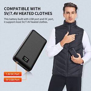 THOUSTA 7.4V Heated Vest Battery Pack with LED Display 30000mAh Huge Capacity Power Bank for Heated Jacket Heated Hoodie Heated Sleeping Pad DC Port and USB Port Phone Charger