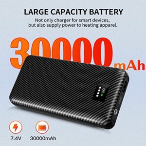 THOUSTA 7.4V Heated Vest Battery Pack with LED Display 30000mAh Huge Capacity Power Bank for Heated Jacket Heated Hoodie Heated Sleeping Pad DC Port and USB Port Phone Charger