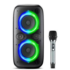 ortizan 80w powerful portable bluetooth party speaker, extra deep bass, loud 105db sound ipx4 outdoor wireless bluetooth speakers with dynamic light show, wireless microphone, 24h playtime(black)