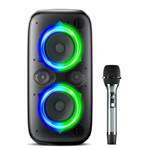 Ortizan 80W Powerful Portable Bluetooth Party Speaker, Extra Deep Bass, Loud 105dB Sound IPX4 Outdoor Wireless Bluetooth Speakers with Dynamic Light Show, Wireless Microphone, 24H Playtime(Black)