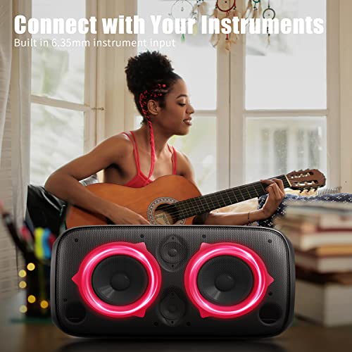 Ortizan 80W Powerful Portable Bluetooth Party Speaker, Extra Deep Bass, Loud 105dB Sound IPX4 Outdoor Wireless Bluetooth Speakers with Dynamic Light Show, Wireless Microphone, 24H Playtime(Black)