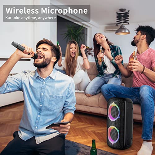 Ortizan 80W Powerful Portable Bluetooth Party Speaker, Extra Deep Bass, Loud 105dB Sound IPX4 Outdoor Wireless Bluetooth Speakers with Dynamic Light Show, Wireless Microphone, 24H Playtime(Black)