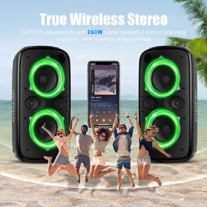 Ortizan 80W Powerful Portable Bluetooth Party Speaker, Extra Deep Bass, Loud 105dB Sound IPX4 Outdoor Wireless Bluetooth Speakers with Dynamic Light Show, Wireless Microphone, 24H Playtime(Black)