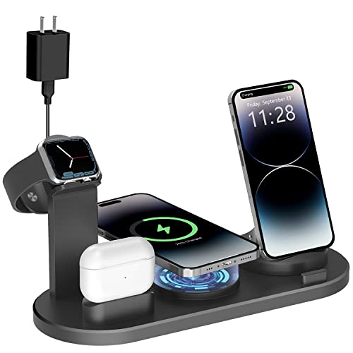 Wireless Charger Station, 4 in 1 Wireless Charging Dock Compatible with iPhone 14/13/12/Pro/Pro Max/14 Plus/AirPods 3/2/Pro/Pro2, Magnetic Phone Charger for Apple Watch 8/7/SE/6/5/4/3, (Black)