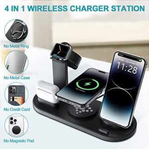 Wireless Charger Station, 4 in 1 Wireless Charging Dock Compatible with iPhone 14/13/12/Pro/Pro Max/14 Plus/AirPods 3/2/Pro/Pro2, Magnetic Phone Charger for Apple Watch 8/7/SE/6/5/4/3, (Black)