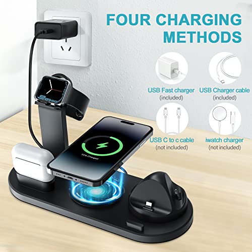 Wireless Charger Station, 4 in 1 Wireless Charging Dock Compatible with iPhone 14/13/12/Pro/Pro Max/14 Plus/AirPods 3/2/Pro/Pro2, Magnetic Phone Charger for Apple Watch 8/7/SE/6/5/4/3, (Black)