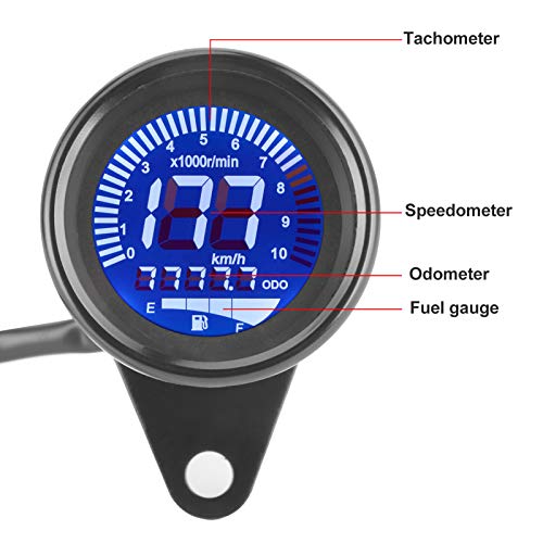 Aramox Motorcycle Speedometer, 12V Universal Motorcycle Multi‑Functional Meter Tachometer Odometer Fuel Gauge Speedmeter(Black)