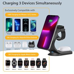 3 in 1 Magsafe Compatible Wireless Charging Station for iPhone 14/13 Series/12/12Pro/12Pro Max/12Mini, iWatch 7/6/SE/5/4/3/2, AirPods 2/Pro, Compatible with MagSafe Cases (QC 3.0 Adapter Included)