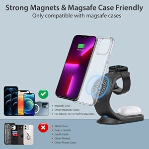 3 in 1 Magsafe Compatible Wireless Charging Station for iPhone 14/13 Series/12/12Pro/12Pro Max/12Mini, iWatch 7/6/SE/5/4/3/2, AirPods 2/Pro, Compatible with MagSafe Cases (QC 3.0 Adapter Included)