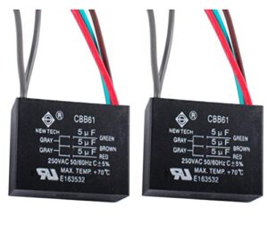 wadoy cbb61 5 wire ceiling fan capacitor compatible with new tech 5+5+5uf 50/60hz 250vac (2 pack)