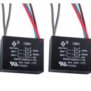 Wadoy CBB61 5 Wire Ceiling Fan Capacitor Compatible with NEW TECH 5+5+5uf 50/60Hz 250VAC (2 pack)