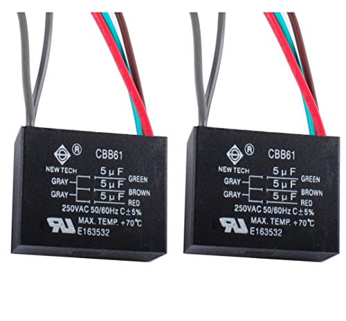 Wadoy CBB61 5 Wire Ceiling Fan Capacitor Compatible with NEW TECH 5+5+5uf 50/60Hz 250VAC (2 pack)