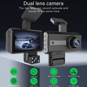3.5 Inch IPS Screen Car Dash Cam, 1080P FHD DVR Dash Cam Front and Rear, 170° Wide Angle Dashboard Camera, Night Vision, Loop Recording, Dash Camera for Cars, Parking Monitor, Built in G-Sensor (A)