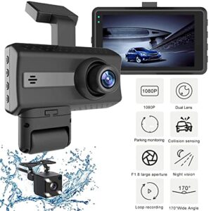 3.5 Inch IPS Screen Car Dash Cam, 1080P FHD DVR Dash Cam Front and Rear, 170° Wide Angle Dashboard Camera, Night Vision, Loop Recording, Dash Camera for Cars, Parking Monitor, Built in G-Sensor (A)