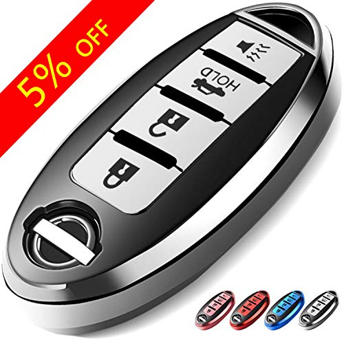 COMPONALL for Nissan Key Fob Cover, Key Fob Case for Nissan Altima Sentra Maxima Rogue Armada Pathfinder Infiniti Premium Soft TPU Full Cover Protection Smart Remote Keyless(for 4 Button only),Silver