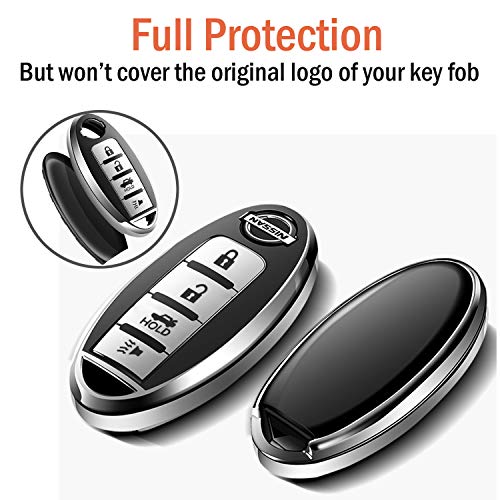 COMPONALL for Nissan Key Fob Cover, Key Fob Case for Nissan Altima Sentra Maxima Rogue Armada Pathfinder Infiniti Premium Soft TPU Full Cover Protection Smart Remote Keyless(for 4 Button only),Silver