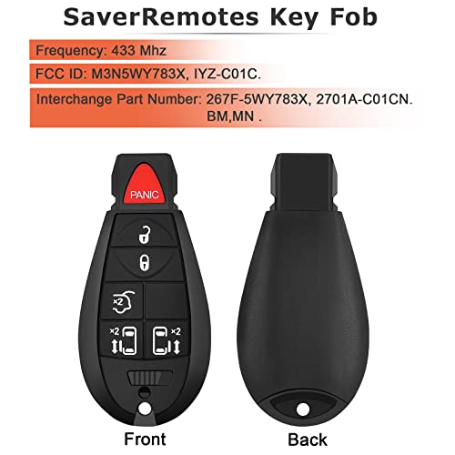 SaverRemotes 6 Button Key Fob Compatible for 2008-2015 Chrysler Town and Country，2008-2014 Dodge Grand Caravan