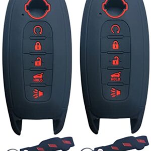 RUNZUIE 2Pcs Silicone Smart Remote Key Fob Compatible with 2024 2023 Nissan Rogue Pathfinder Key Fob Cover 5 Buttons (Black with Red)