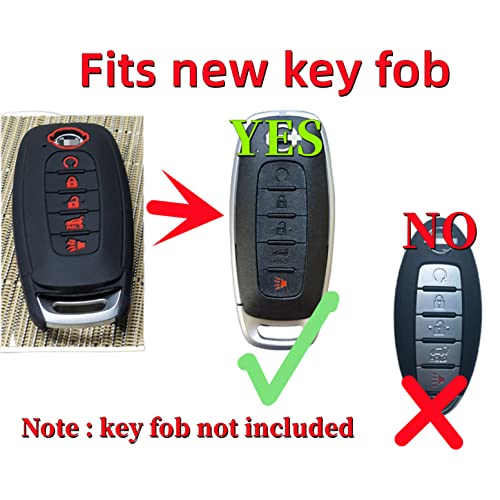 RUNZUIE 2Pcs Silicone Smart Remote Key Fob Compatible with 2024 2023 Nissan Rogue Pathfinder Key Fob Cover 5 Buttons (Black with Red)