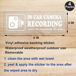 4 Pcs Camera Audio Video Recording Window Cars Stickers, in Car Camera Recording Sticker for Rideshare, Van, Truck, Taxi, Maxi Cab, Bus, Coach Drivers, White 2 x 6 inch, Adhesive Window Sticker Decal