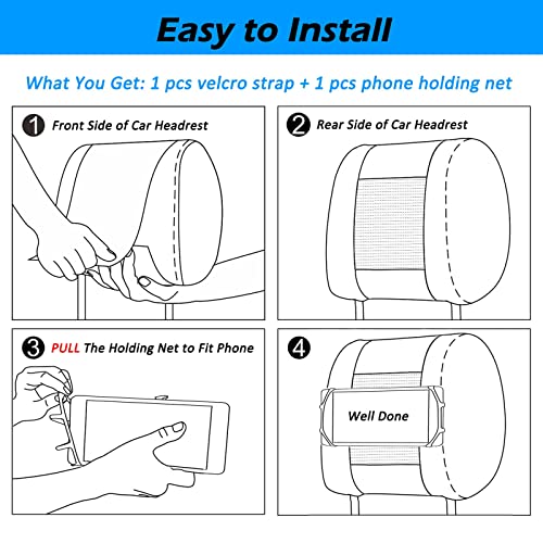 WELLMETE Car Headrest Phone Holder for Kids Back Seat - Compatible with iPhone, Samsung and Other Cell Phones - Soft Adjustable Silicone Holding Net (for Phone 1 Pack)