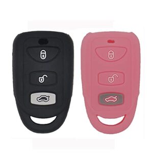 lemsa 2pcs rubber silicone smart key fob case cover protector holder for hyundai elantra genesis sonata kia sorento forte optima rondo spectra,black pink