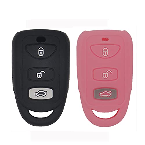 LemSa 2Pcs Rubber Silicone Smart Key Fob Case Cover Protector Holder for Hyundai Elantra Genesis Sonata Kia Sorento Forte Optima Rondo Spectra,Black Pink