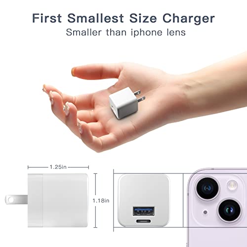 USB C Charger Block, Upgraded PD Dual Port Mini iPhone Charger with Fast Charging, USB C Wall Charger, Type C Power Adapter Block Cube Compatible for New Apple Watch 7 8 iPhone 14 13 Pro Max, White
