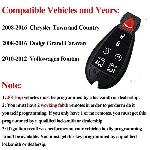 7 Button Replacement Car Key Fob Keyless Entry Remote M3N5WY783X IYZ-C01C for 2008-2015 Chrysler Town and Country,2008-2014 Dodge Grand Caravan