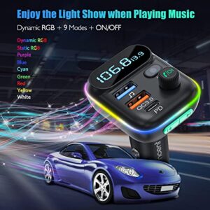 LENCENT FM Transmitter in-Car Adapter, Wireless Bluetooth 5.0 Radio Car Kit,Type-C PD + QC3.0 Fast USB Charger, Hands Free Calling, Mp3 Player Receiver Hi Fi Bass Support U Disk