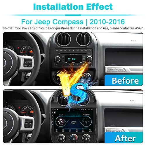 for 2010-2016 Jeep Compass Radio, Android 10 Car Stereo Radio 10.1 Inch Touch Screen Car Audio Receiver with GPS Navigation Bluetooth Head Unit Supports Backup Camera WiFi Mirror Link FM CANBUS