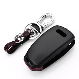 RoyalFox Genuine Leather 3 Buttons Key Fob case Cover for Audi Folding flip Key, Audi A1 A3 Q3 Q7 TT S3 R8 Car Remote Pouch with Key Rings Keychain Holder Metal Black