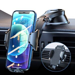 vicseed phone mount for car [doesn’t block view & thick case friendly] car phone holder mount, strong suction cell phone holder car dashboard air vent windshield fit with iphone 14 13 12 & all phones