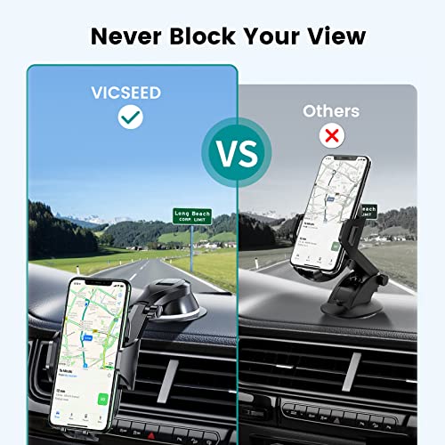 VICSEED Phone Mount for Car [Doesn't Block View & Thick Case Friendly] Car Phone Holder Mount, Strong Suction Cell Phone Holder Car Dashboard Air Vent Windshield Fit with iPhone 14 13 12 & All Phones