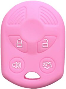 runzuie silicone keyless entry remote key fob cover shell compatible fit for ford escape explorer mustang transit fusion focus lincoln zephyr mercury grand marquis pink 4 buttons