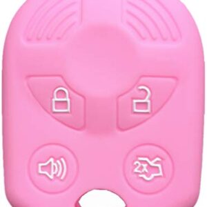 RUNZUIE Silicone Keyless Entry Remote Key Fob Cover Shell Compatible Fit for Ford Escape Explorer Mustang Transit Fusion Focus Lincoln Zephyr Mercury Grand Marquis Pink 4 Buttons