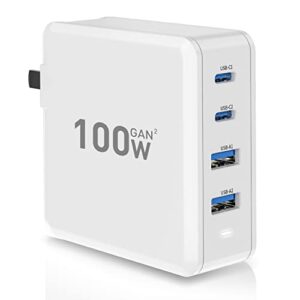 usb c wall charger, aigaishisxin 100w 4 port gan fast charger type c pd charging station power adapter compatible with macbook pro air, ipad mini pro, iphone 13 pro, galaxy, dell xps, laptop (white)
